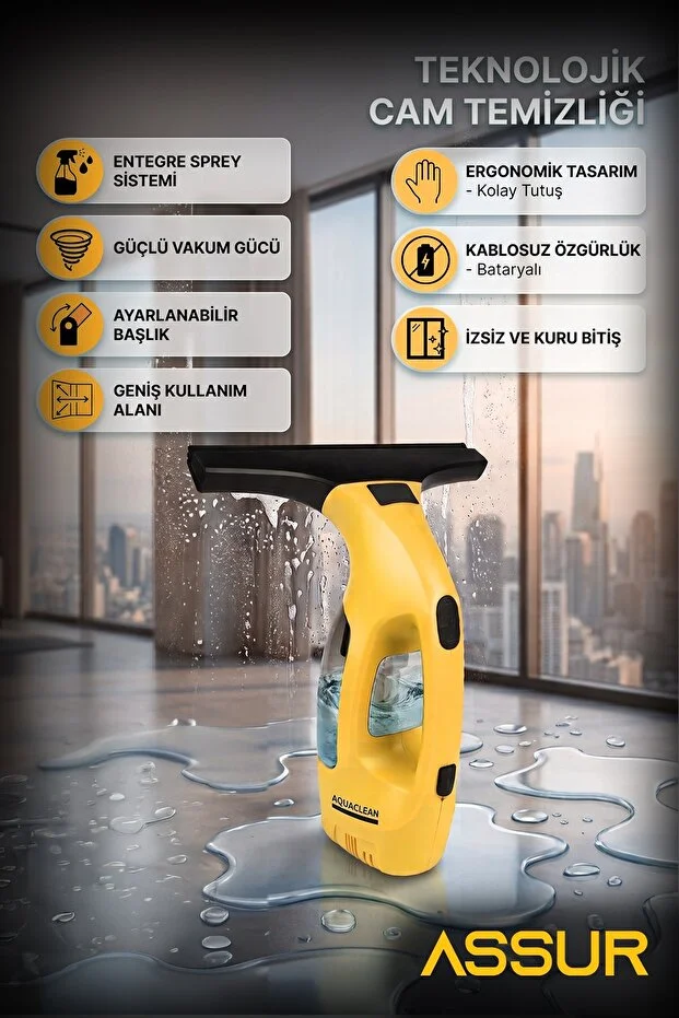 Şarjlı Cam Silme Temizleme Makinesi Spreyli Ve Vakumlu 200 ml Kapasiteli